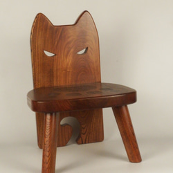 ケヤキ拭漆　子供椅子（猫）　★国内送料無料 2枚目の画像