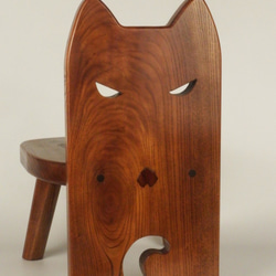 ケヤキ拭漆　子供椅子（猫）　★国内送料無料 3枚目の画像