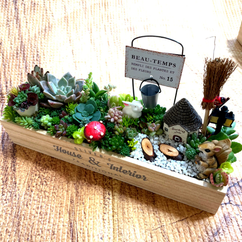 プレゼントにも〜受注制作 うさぎ箱庭風多肉植物寄せ植え その他