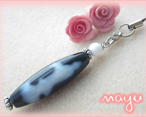 チベット観音天珠ストラップ☆天然石の深みある光彩☆守りと調和を