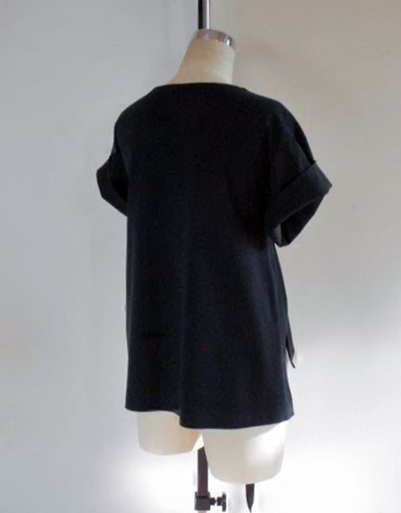 　ワイドスリーブ、リボン使いカットソーTシャツ　黒 7枚目の画像