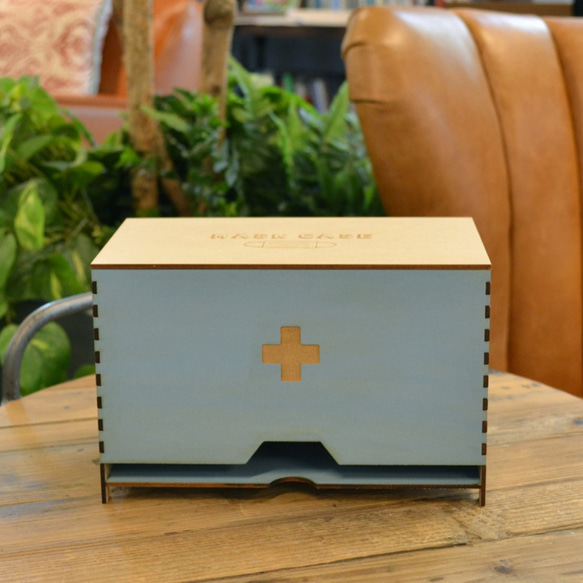 木製 マスク 収納ボックス ブルー 1枚目の画像
