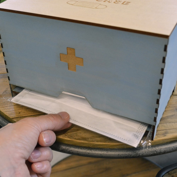 木製 マスク 収納ボックス ブルー 6枚目の画像