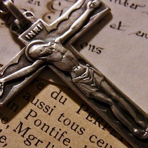 フランス アンティーク クリア ビーズ ロザリオ リメイク ネックレス