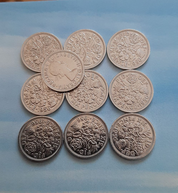 10枚セット 幸せのシックスペンス イギリス 1956年 ラッキー6ペンス 英国コイン 美品です 本物 19.5mm 2枚目の画像