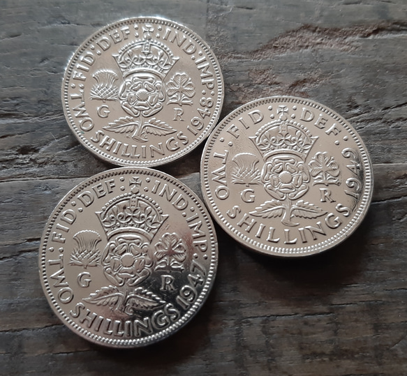 3枚セット イギリス 1947年1948年1949年 2シリング フロリン  英国 ジョージ王 コイン  美品です 本物 1枚目の画像