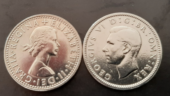 英国の幸せのシックスペンス イギリス から ラッキー6ペンスウエディングコイン [2枚セット] 美品 本物 1枚目の画像