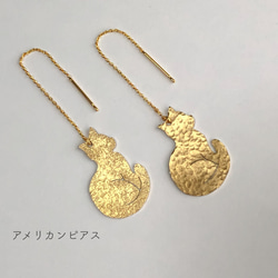 【再販】真鍮　三毛猫ちゃん　イヤリング/ピアス/アメリカンピアス/ノンホールピアス　個性派アクセサリー 7枚目の画像