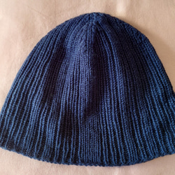 【即納】秋冬ニット帽子ウール１００％リブ編み多めの手編み帽子 4枚目の画像