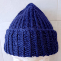 【即納】秋冬ニット帽子ウール１００％リブ編み多めの手編み帽子 4枚目の画像