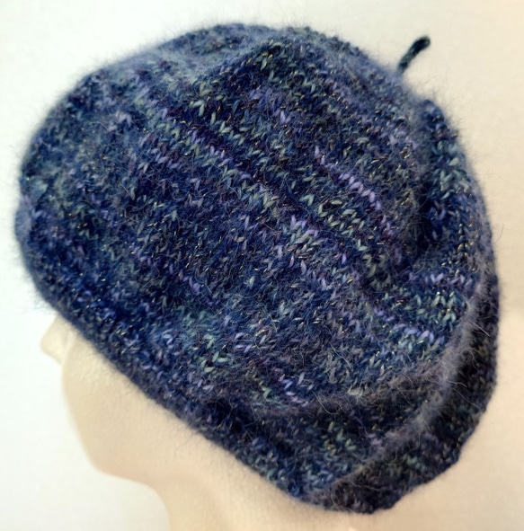 【即納】エレガントなベレー帽秋冬ニット帽子ベビーアルパカ手編み帽子ラメがキラキラ 2枚目の画像