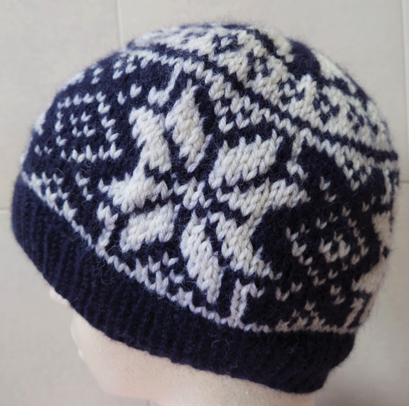 【即納】冬のソフトメリノウール１００％フェアアイル手編み帽子厚手ニット 2枚目の画像