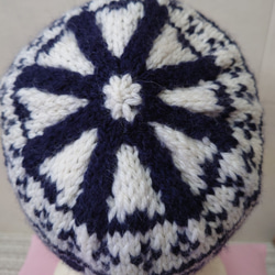 【即納】冬のソフトメリノウール１００％フェアアイル手編み帽子厚手ニット 3枚目の画像