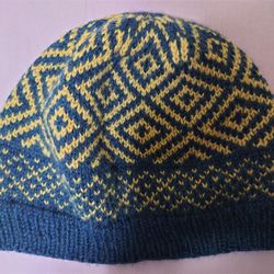 【即納】冬のソフトメリノウール１００％フェアアイル手編み帽子 3枚目の画像
