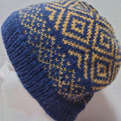 【即納】冬のソフトメリノウール１００％フェアアイル手編み帽子 5枚目の画像