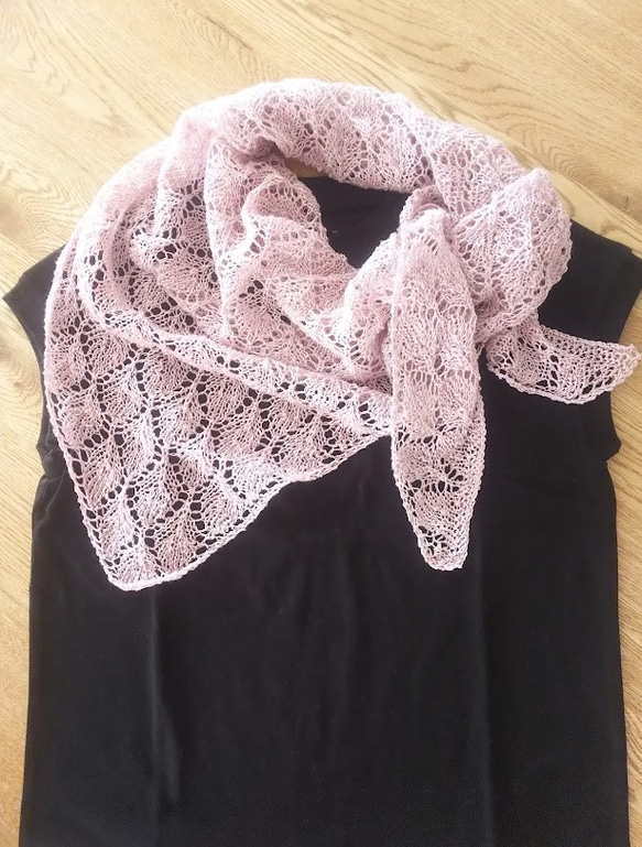 三角ショール 手編み ストール ピンクパープル系 爽やか ウール 【公式