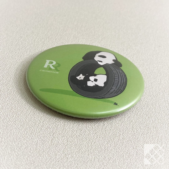 パンダのコンパクト缶ミラー グリーン【RinRon】 3枚目の画像