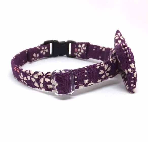 猫の首輪　和柄の桜　紫　リボン 3枚目の画像