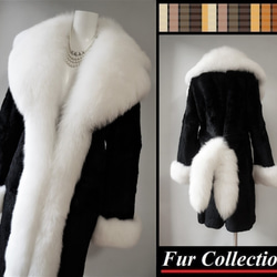 リッチさと女らしさが光り、華やかな雰囲気に包まれる☆白フォックスファー×黒シェアードラパン毛皮コート　リアルファーコート 5枚目の画像