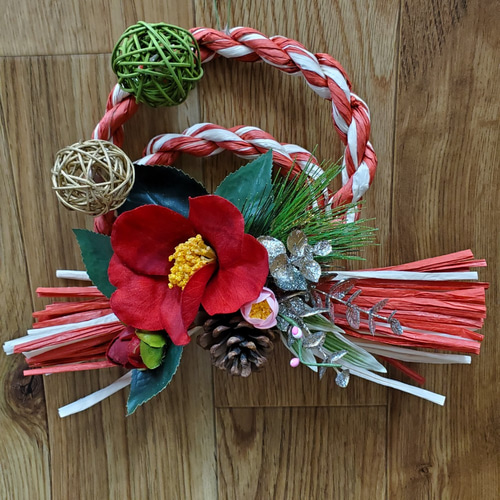 紅 ラタン のお正月飾り ちりめん椿 和モダン NO2 紅 ラタン のお正月飾り ちりめん椿 和モダン NO2 紅 ラタン のお正月