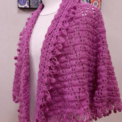 ストール『サーモンピンク&ブラウン』の世界でひとつの手編みストール　マフラー