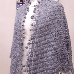1000円オフ『アッシュブルーラメ』の世界でひとつの手編み肩掛けストールマフラー 5枚目の画像