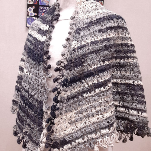 1000円オフ『パールパープル』の世界でひとつの手編み肩掛けストールマフラー