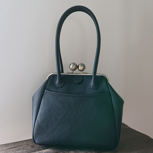 大玉がま口ショルダーバッグ シュリンクレザー☆受注生産☆ ショルダー