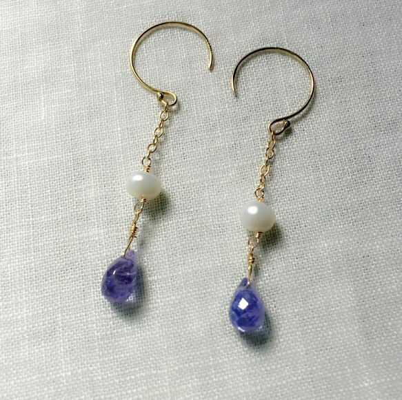 スミレ色のピアス　Tanzanite  14kgf 3枚目の画像