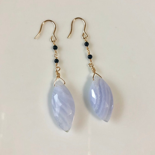 14kgf】天然石＊ブルーレースアゲートピアス(イヤリング) ピアス