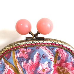ナナ手縫いのがま口：ピンクピンクピンクグッドポピュレーションゴールドバッグ/クラッチ 3枚目の画像