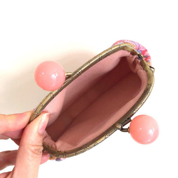 ナナ手縫いのがま口：ピンクピンクピンクグッドポピュレーションゴールドバッグ/クラッチ 4枚目の画像