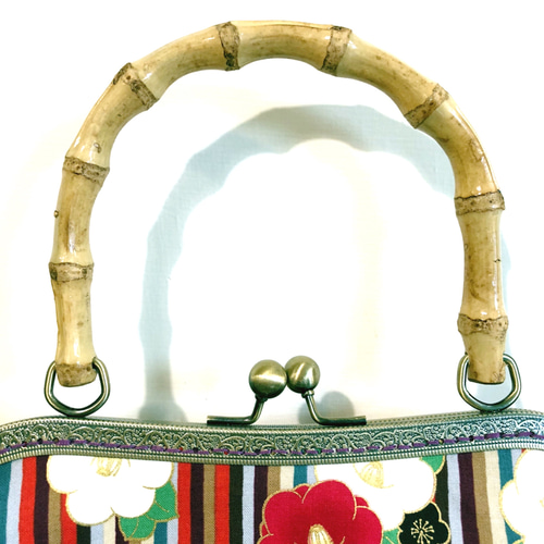 ナナ手縫いのがま口：海石スラブゴールドバッグ/ハンドバッグ