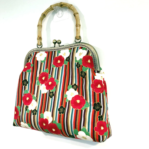 ナナ手縫いのがま口：海石スラブゴールドバッグ/ハンドバッグ