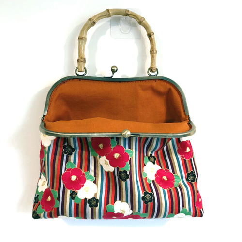 ナナ手縫いのがま口：海石スラブゴールドバッグ/ハンドバッグ