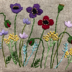 （受注製作）リネンの刺繍ミニトート☆アネモネの花畑 3枚目の画像