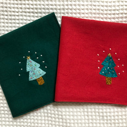 コットンの刺繍ハンカチ☆ホワイトクリスマス 3枚目の画像