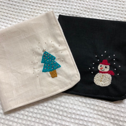 コットンの刺繍ハンカチ☆ホワイトクリスマス 4枚目の画像