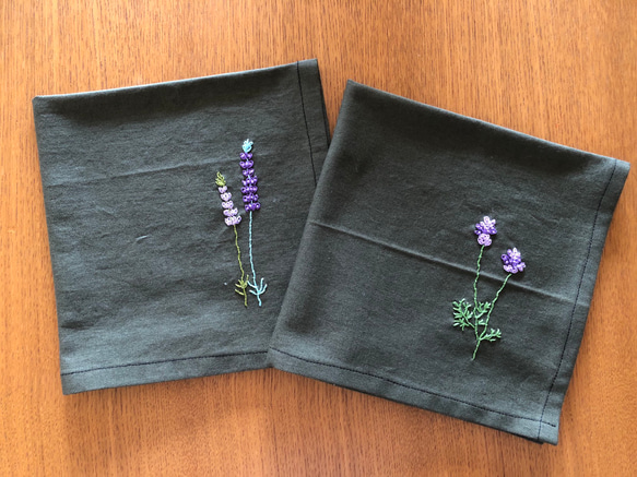 【受注製作】刺繍の大判ハンカチハンカチ☆ラベンダー 3枚目の画像