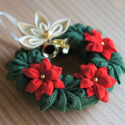 つまみ細工 ちりめん クリスマス リース 小さくてかわいいサイズ