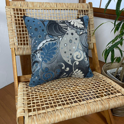 トルコオーダーメイドシュニール織葉のパターンと青のクッションカバー 3枚目の画像