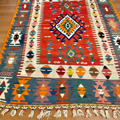 キリムラグヴィンテージラグオレンジイエローブラウン