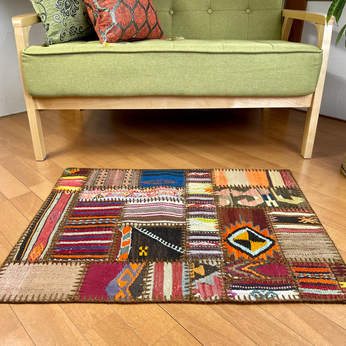 トルコ スペシャルオーダー オールドキリムパッチワーク玄関マット1072