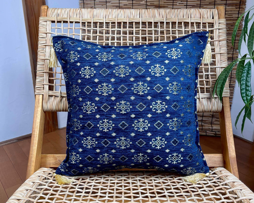 トルコのスタッグホーンパターンダークブルーのクッションカバー