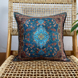 “高級感たっぷり‼︎”トルコ　シュニール織ペルシャ絨毯柄ターコイズブルーメダリオンのクッションカバー 3枚目の画像