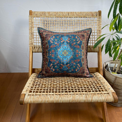 “高級感たっぷり‼︎”トルコ　シュニール織ペルシャ絨毯柄ターコイズブルーメダリオンのクッションカバー 6枚目の画像