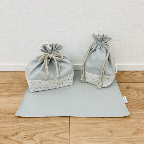 マーガレットレース　コップ袋　巾着袋　歯ブラシサイズ　ヌビ　キルト　キルティング コップ袋】歯ブラシも入るサイズ-Mokara flowerエンブロイダリー