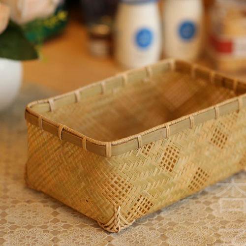 手作り☆竹編製品☆テーブル収納かご*收納盒 *竹籠 かごバッグ