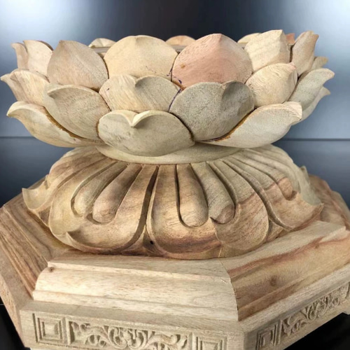純手仕事 仏像 蓮華の台座 台供養 クスノキの木 置物 彫刻 杏子