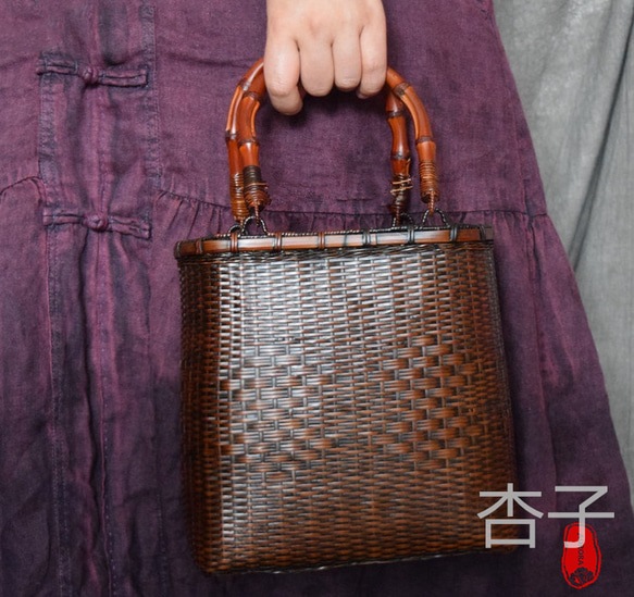 職人手作り 竹編みバッグ 竹細工 收納 竹編包 小物入れ籠